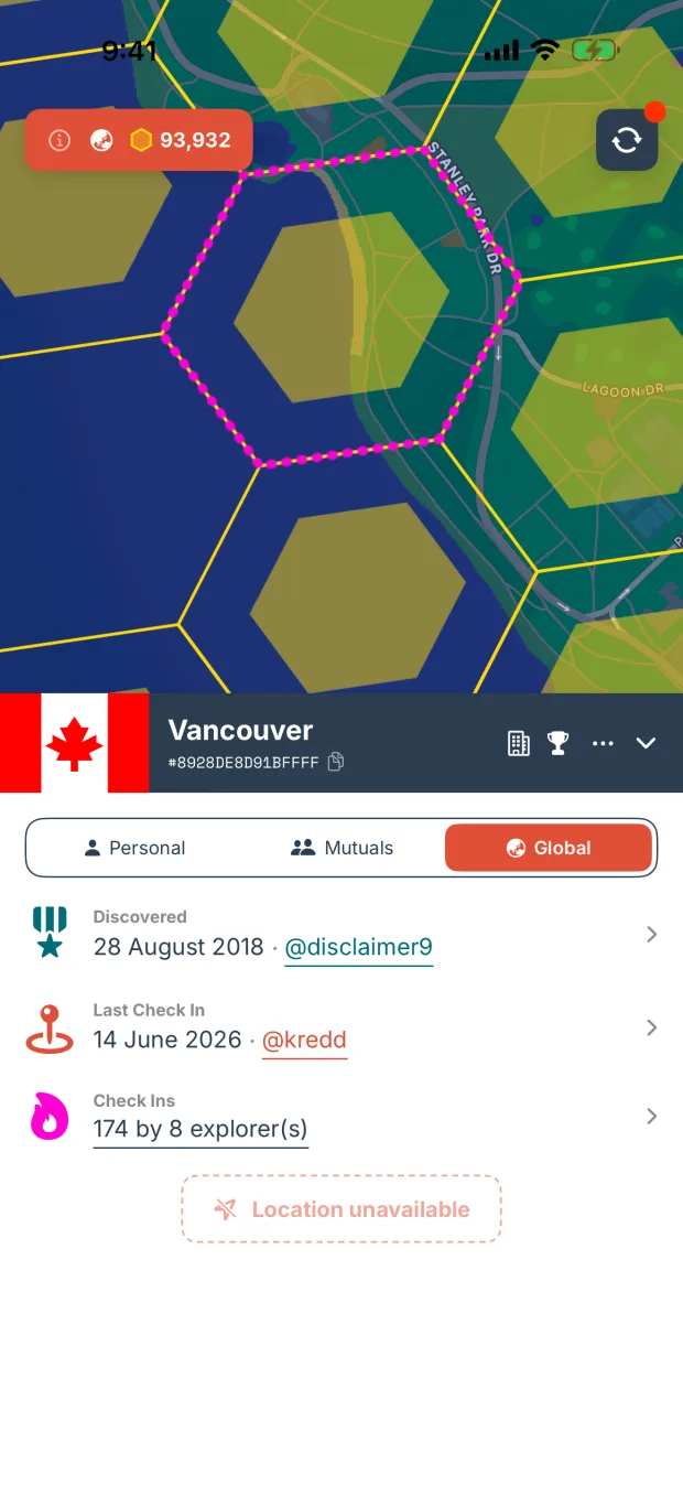 Ato showing details for a discovered hex in Vancouver